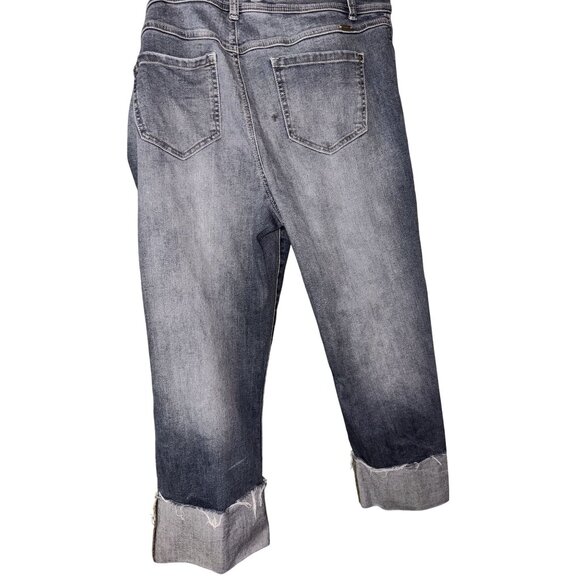 INC Womens Straight-Leg Embroidered Cuffed Jeans Regular Fit Blue Denim With Flo - Picture 8 of 8